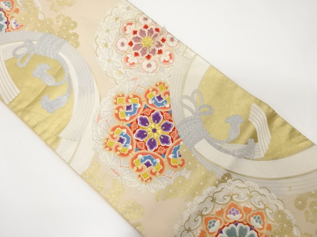JAPANESE KIMONO / ANTIQUE FUKURO OBI / SILK / WOVEN FLOWER CREST